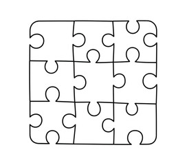 Scalable vector illustration of a 3x3 jigsaw puzzle pieces arrangement eps format silhouette vector illustration white background
