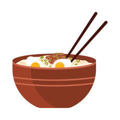 Delicious Taiwanese noodle soup with egg and meat in a brown bowl, isolated vector illustration