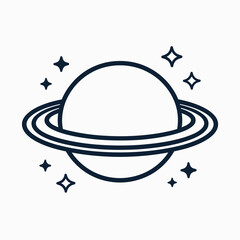 Striking line art illustration of a ringed planet with sparkles scalable vector graphic eps format silhouette vector illustration white background