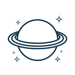 Striking line art illustration of a ringed planet and stars scalable vector eps graphic silhouette vector illustration white background