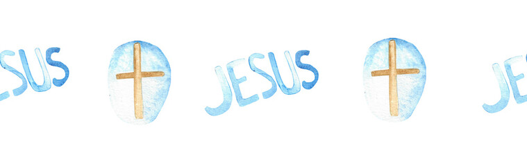 Watercolor Christian border.Watercolor hand-drawn border.