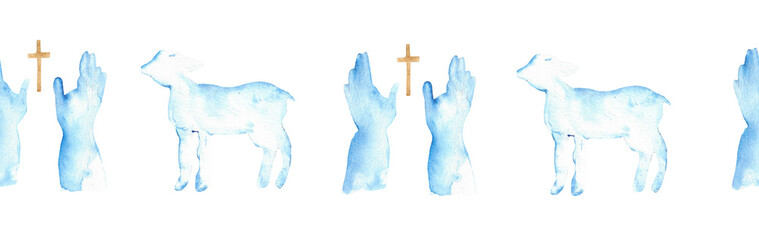 Watercolor Christian border.Watercolor hand-drawn border.