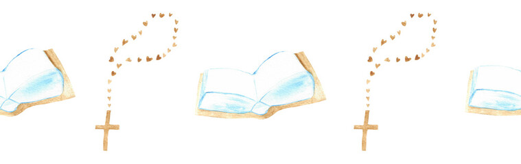 Watercolor Christian border.Watercolor hand-drawn border.
