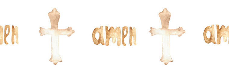 Watercolor Christian border.Watercolor hand-drawn border.