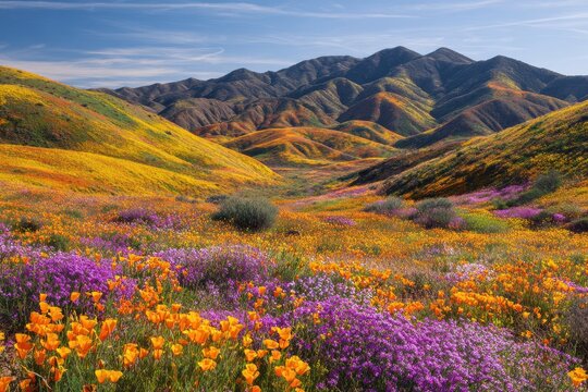Superbloom Hills: California Golden Poppies in Vibrant Spring Display