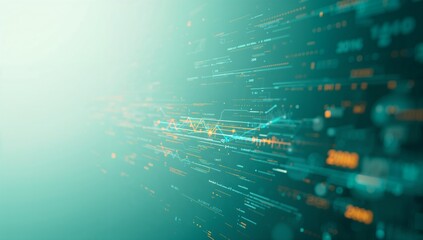 Streaming data visualization presenting floating graph curves on gradient screen with glowing nodes