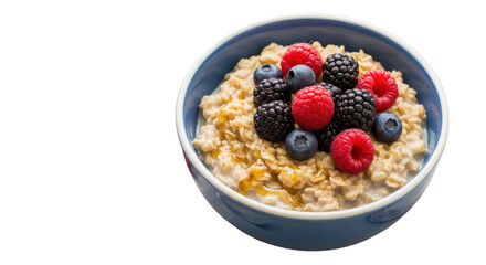 Bowl of oatmeal porridge with berries and honey for breakfast isolated PNG with Transparent Background