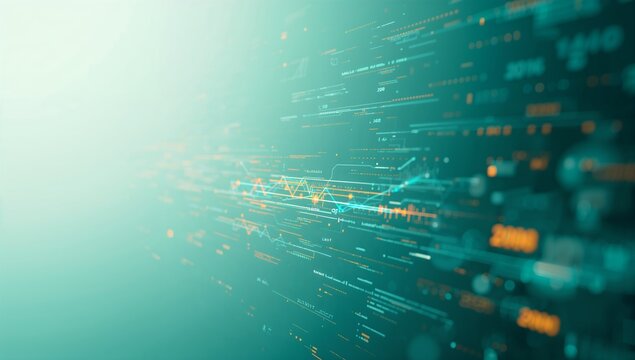Streaming data visualization presenting floating graph curves on gradient screen with glowing nodes