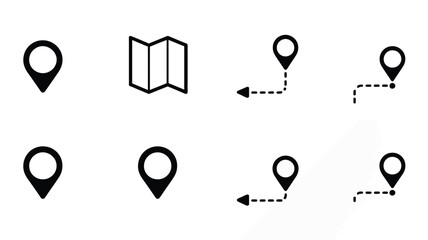 Eight minimalist location icons vector set scalable eps illustration for navigation and travel apps silhouette vector illustration white background