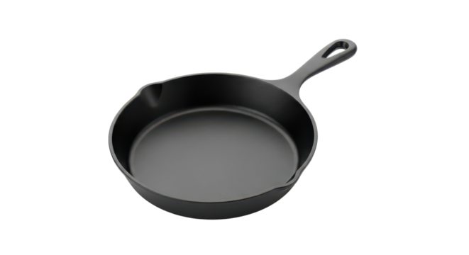 Black cast iron skillet isolated PNG with Transparent Background
