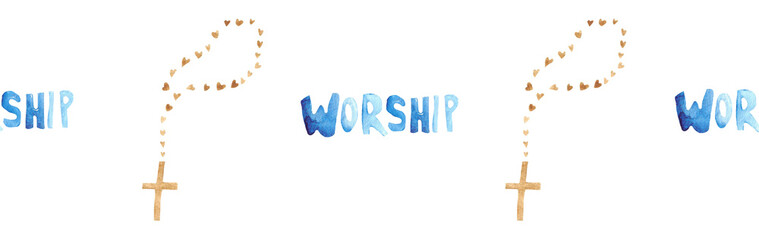 Watercolor Christian border.Watercolor hand-drawn border.