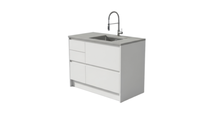 Bathroom vanity sink with drawers and faucet isolated PNG with Transparent Background