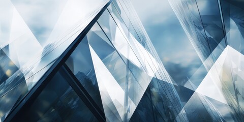 Modern Abstract Glass Skyscraper Facade with Geometric Triangles and Reflections