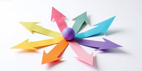 Fototapeta premium Colorful Paper Arrows with Central Purple Ball for Creative Projects and Visual Communication