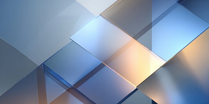 Abstract Background with Overlapping Geometric Glass Planes in Blue and Orange Tones