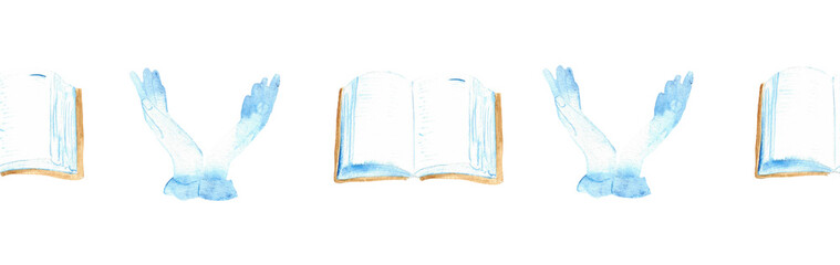 Watercolor Christian border.Watercolor hand-drawn border.