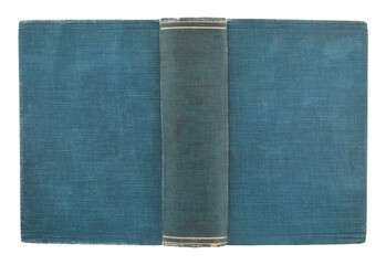 Fully unfolded antique book cover with aged leather texture and vintage look, isolated on transparent background