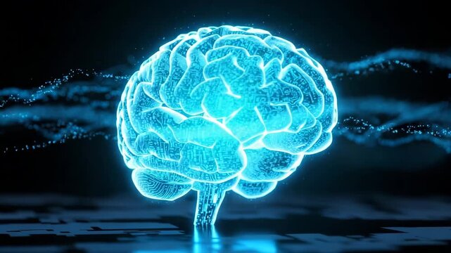 Digital brain with circuit board pattern representing artificial intelligence concept