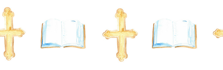 Watercolor Christian border.Watercolor hand-drawn border.