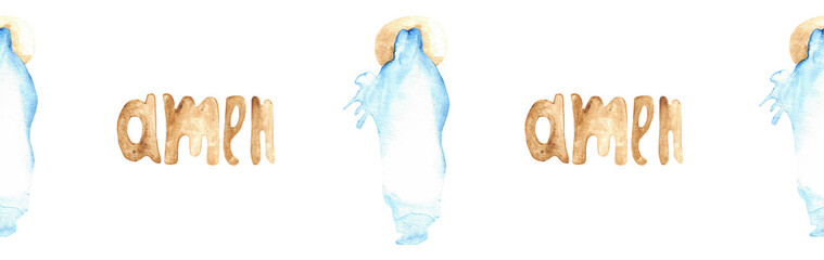 Watercolor Christian border.Watercolor hand-drawn border.
