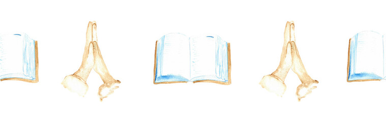 Watercolor Christian border.Watercolor hand-drawn border.