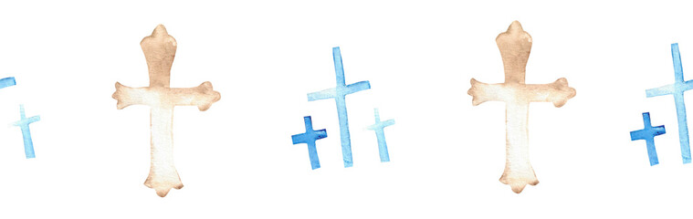 Obraz premium Watercolor Christian border.Watercolor hand-drawn border.