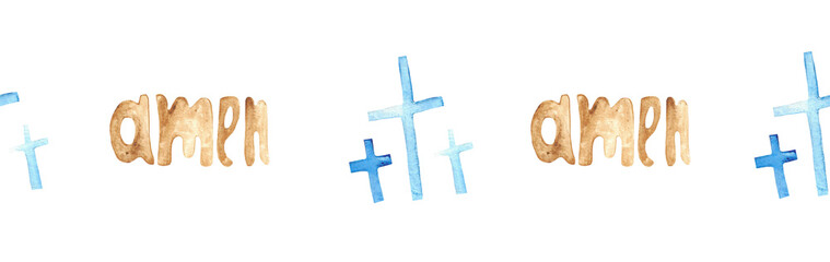 Watercolor Christian border.Watercolor hand-drawn border.
