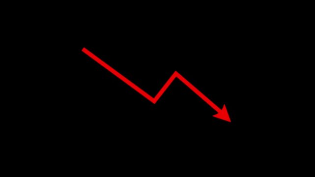 Business Growth Graph Going down. Alpha Channel Transparent Background.