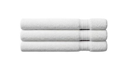 Stack of three white cotton towels isolated PNG with Transparent Background
