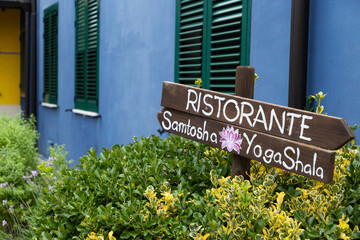 wooden sign in a yoga retreat
