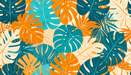 Tropical Monstera Leaf Pattern Seamless Background.
