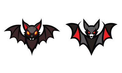 Two stylized cartoon bats with glowing eyes and red accents