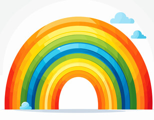 Vibrant Rainbow Arch with Fluffy Clouds.