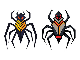 Two stylized geometric spiders facing each other