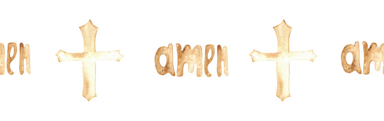 Watercolor Christian border.Watercolor hand-drawn border.