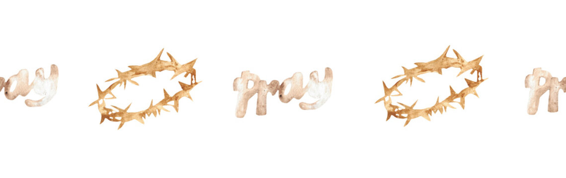 Watercolor Christian border.Watercolor hand-drawn border.