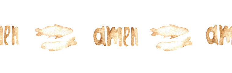 Watercolor Christian border.Watercolor hand-drawn border.