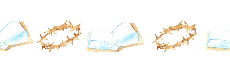 Watercolor Christian border.Watercolor hand-drawn border.