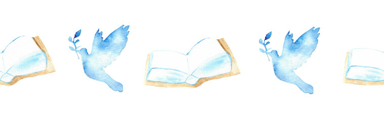 Watercolor Christian border.Watercolor hand-drawn border.