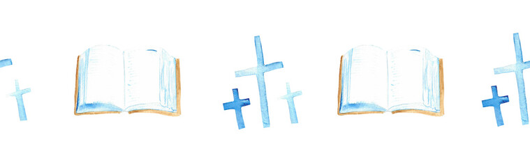 Watercolor Christian border.Watercolor hand-drawn border.