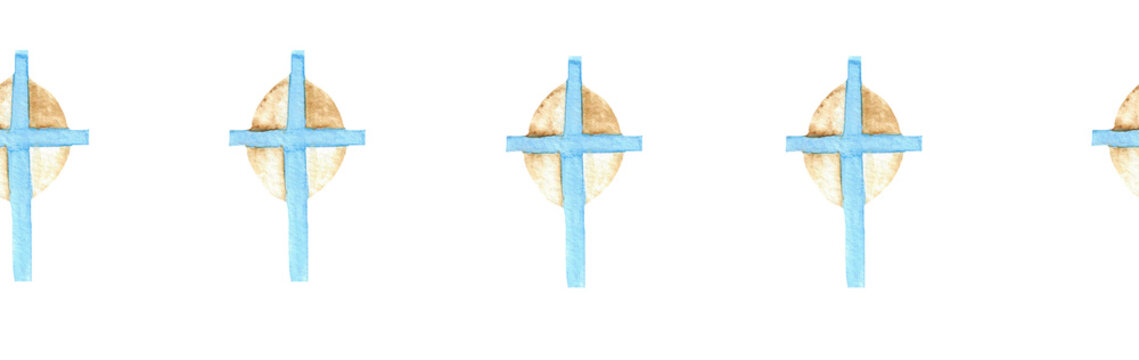 Watercolor Christian border.Watercolor hand-drawn border.