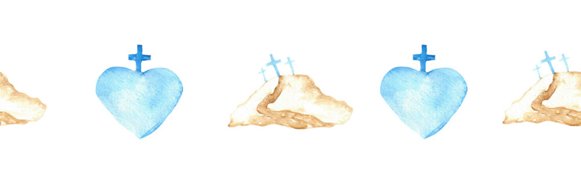Watercolor Christian border.Watercolor hand-drawn border.