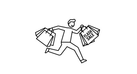Man Running with Shopping Bags During Flash Sale.