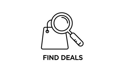 Magnifying glass over shopping bag with text find deals.
