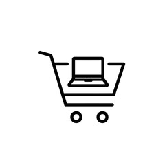 Laptop in Shopping Cart Icon Representing Online Ecommerce and Digital Retail.
