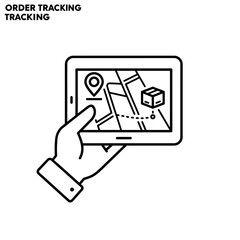 Order tracking app on tablet showing delivery route and location.
