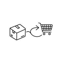 Package delivery to shopping cart icon representing ecommerce logistics.