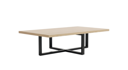 Modern rectangular coffee table with wooden top and black metal legs isolated PNG with Transparent Background