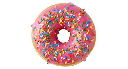 Pink glazed donut with colorful sprinkles isolated PNG with Transparent Background