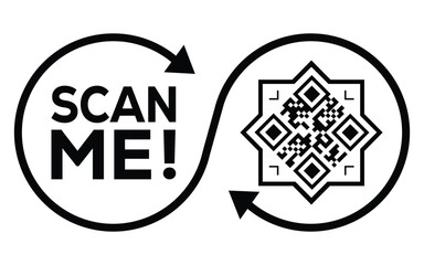 Square QR code with bold lines inside a circle, accompanied by 